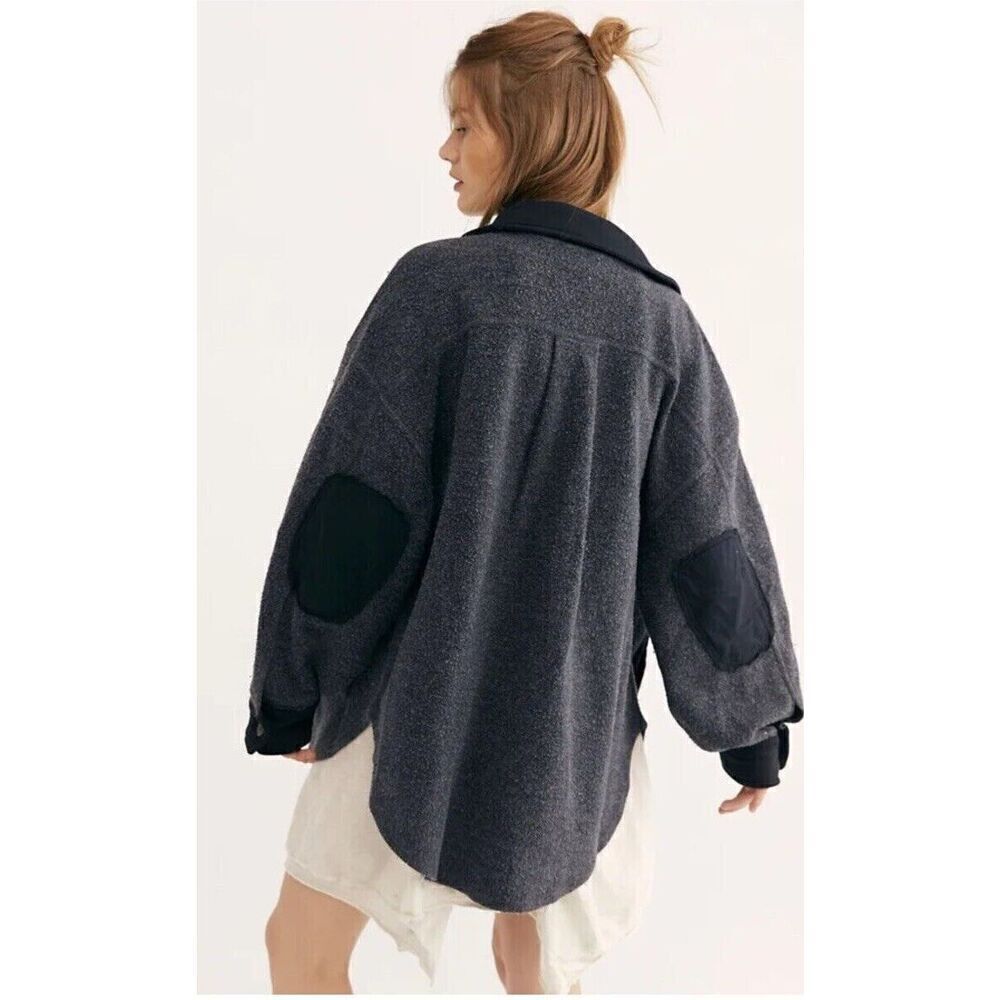 Free People Ruby Jacket Black Washed Black Distressed Oversized Shirt Jacket S - Picture 3 of 13